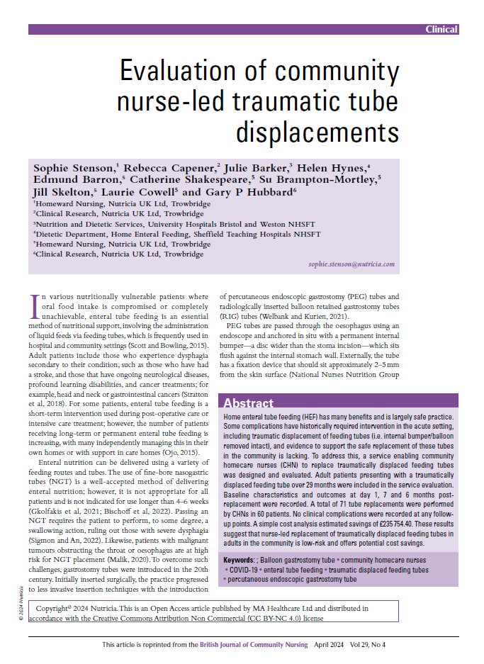 Evaluation of community nurse-led traumatic tube displacements screenshot asset
